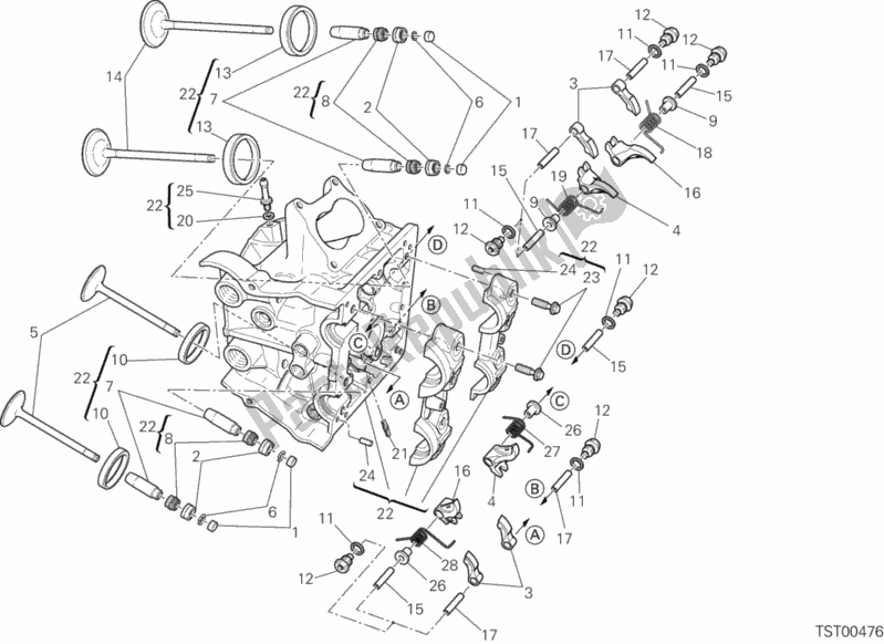 Alle onderdelen voor de Horizontale Cilinderkop van de Ducati Multistrada 1200 S Touring 2013